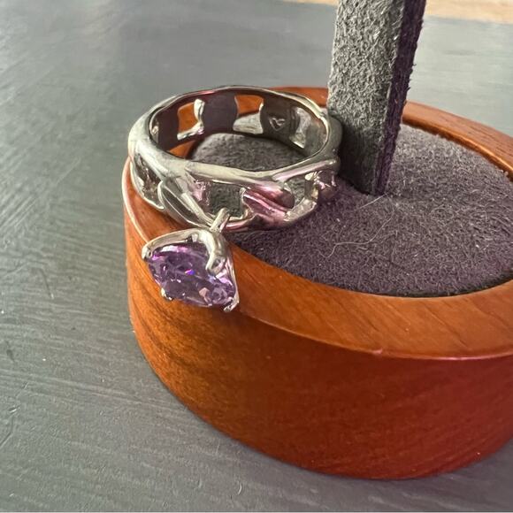 Sabika LIKE Silver Tone Pink Dangle Crystal Size 6.5 - Picture 5 of 8